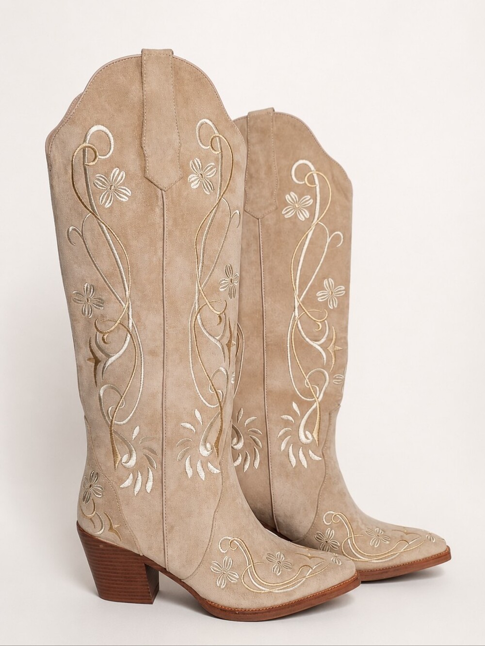 Cowboy Boots with Floral Embroidery Knee High Size 8.5 US